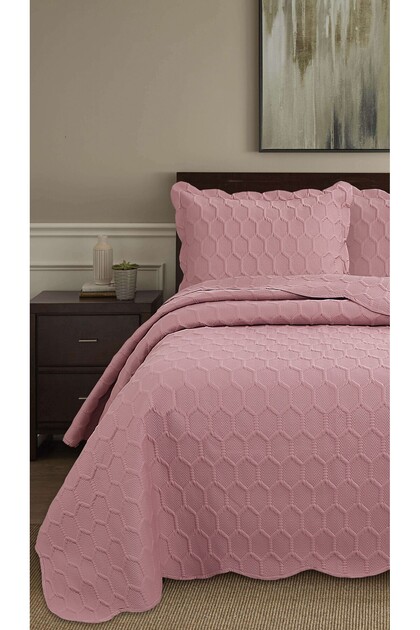Honey Comb 3D Double Bedspread Set (3 Pieces) - 260X240 cm - with Pvc Bag
