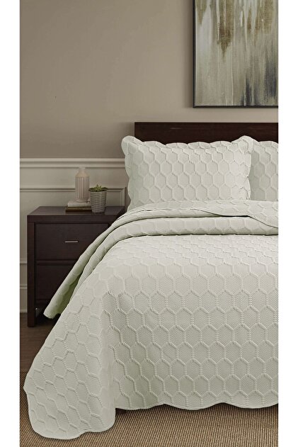 Honey Comb 3D Double Bedspread Set (3 Pieces) - 260X240 cm - with Pvc Bag
