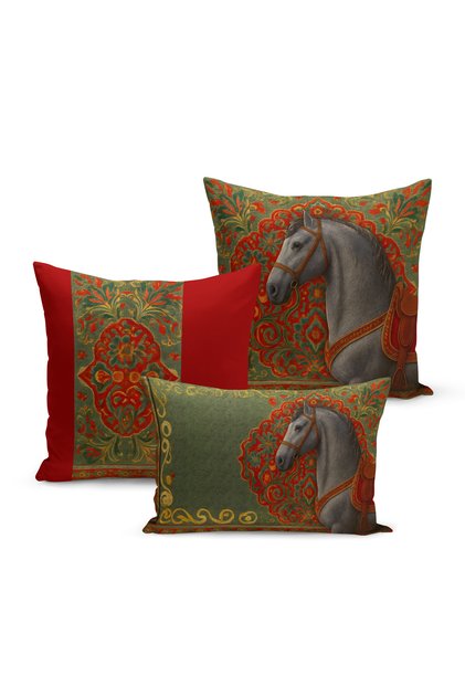 Classic Horse Series Double Sided Digital Printed Set of 3 Throw Pillow Covers (Horse)