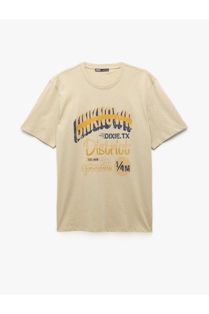 Short Sleeve Crew Neck Regular Fit Cotton Slogan Printed T-Shirt