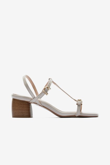 Belina Cream Patent Leather Thin Strap Women's K Block Heel U Shoes