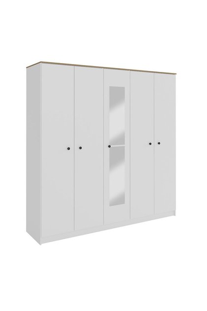 Pera 5 Door Wardrobe - White/Light Oak L220xW56xH220.5cm