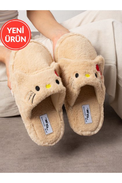 Cute Cat Cat Kitty Figured Embroidered Winter Unisex House Slippers Do Not Make Sound Anti-Slip Sole Stc1124