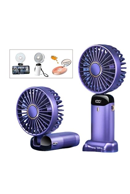 Ventilator ultra portabil, 4 în 1, portabil, pentru birou, pentru gât, suport pentru telefon mobil, 5 niveluri de viteză, pliabil