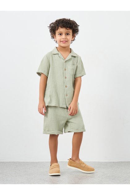Textured Double Gauze Shirt and Shorts Set