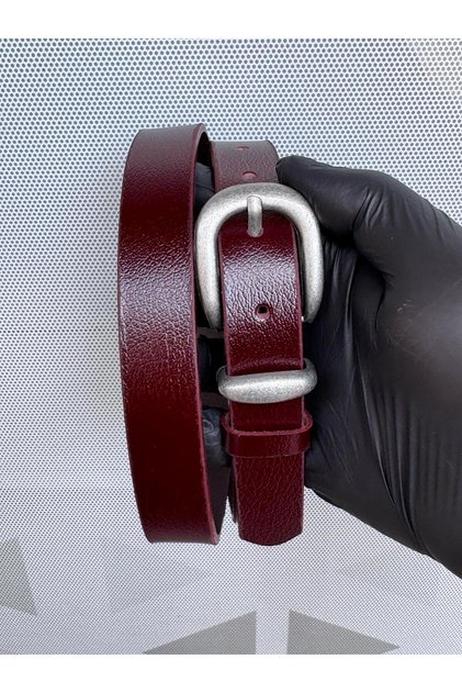 Curea de culoare visiniu din piele naturală 100% cu cataramă placată cu tablă