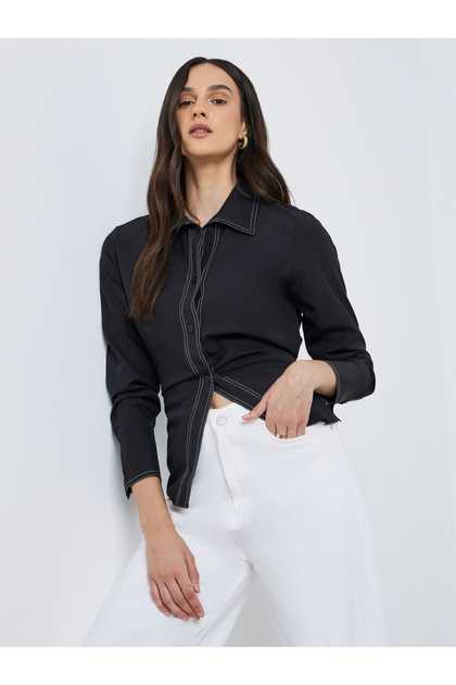 Black Contrast Stitch Detail Regular Fit Shirt