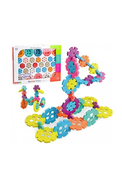 Set de construcție fulgi de zăpadă, 120 de elemente de diferite dimensiuni, multicolore