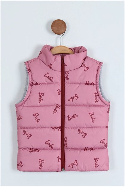 Girl's down Vest with Lining Inside and Zipper with Dried Rose