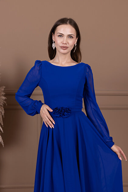dark blue and white floral dress The 8th Sign Eleni Drape One Shoulder Midi Dress, Cobalt Blue main image 0