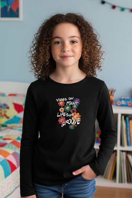 Round Neck Colorful Flower Printed Girl's Sweatshirt