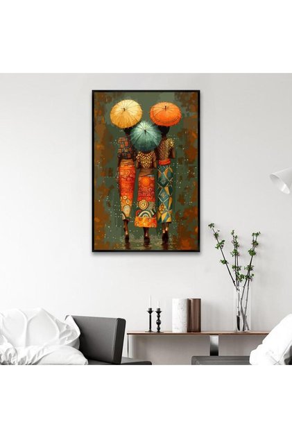 Canvas painting of people with a black hollow frame