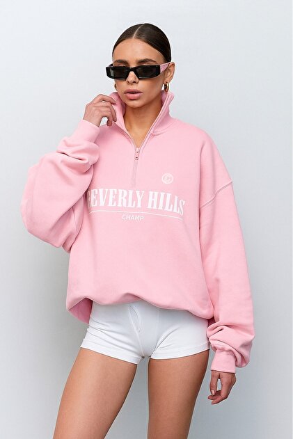 The Champ Clothing Kadın Pembe Beverly Hills Yazılı Yarım