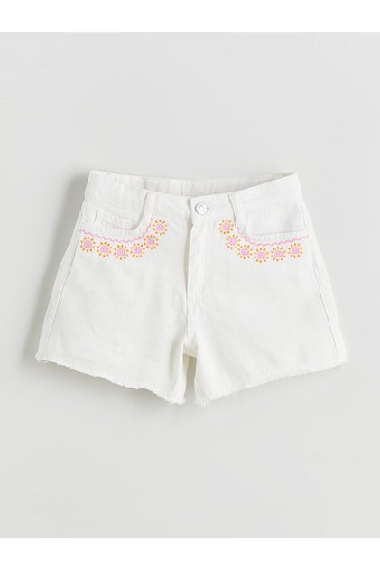 Lcw Kids Beige Floral Girl's Jean Shorts with Nevavm Difference - S5Qm84Z4-Qvk