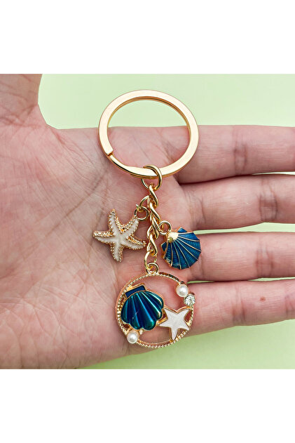 Starfish Shell Pearl Ocean Blue Keychain Bag Accessory