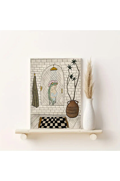 512 STORE Estetik İllüstrasyon Kurbağa Banyo Modern Tasarım Dekor
