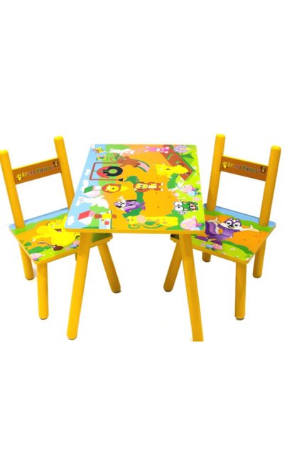 Set masă și 2 scaune copii, MDF, dimensiuni 59x39x40 cm, model Paradisul Animalelor