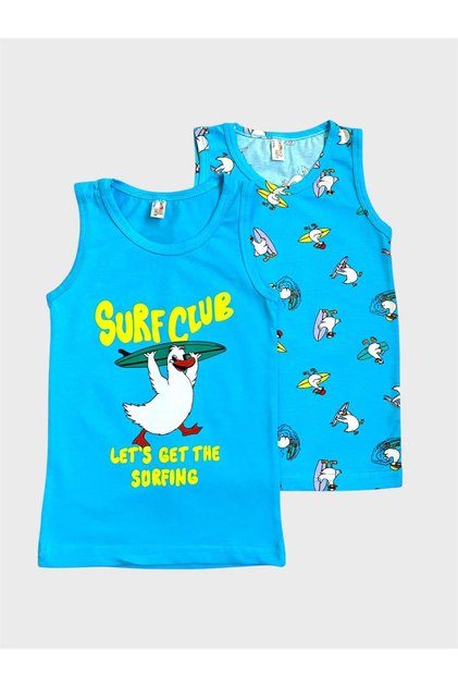 قميص داخلي للأولاد من القطن باللون الأزرق بنمط Duck Surf مكون من قطعتين