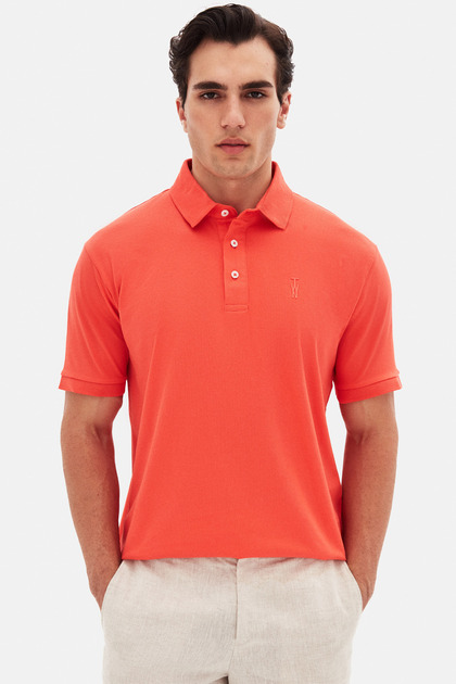 Slim Fit Coral Pique Textured Polo T-Shirt