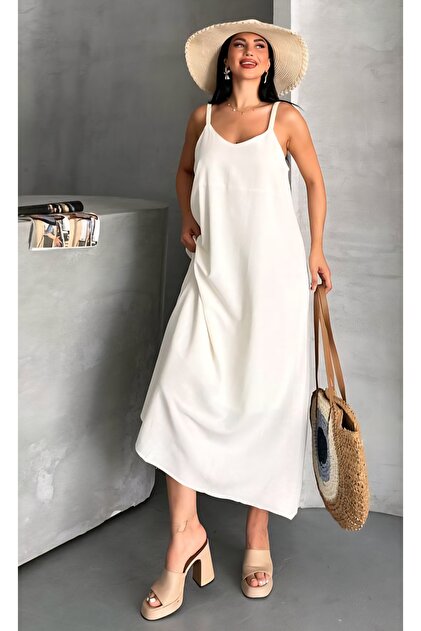 Noa Noa Flam Linen Dress with Strap- Trendyol