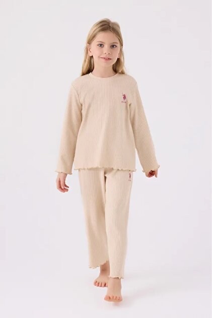Girls' Thermal Ribbed Long-Sleeved Pajamas Suit Warm Winter Suit