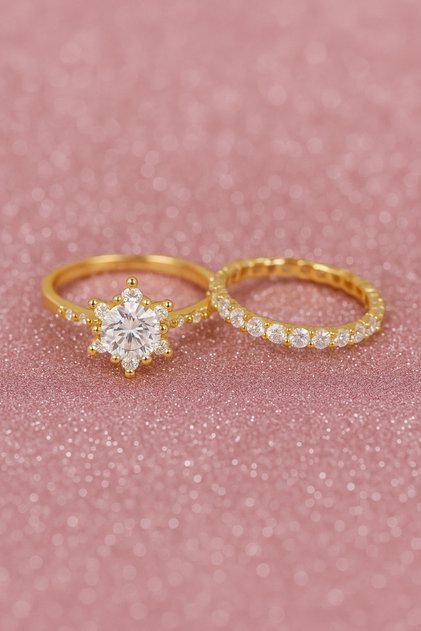 Işıklı kutuda 1 karat tektaş lotus ve tamtur yüzük
