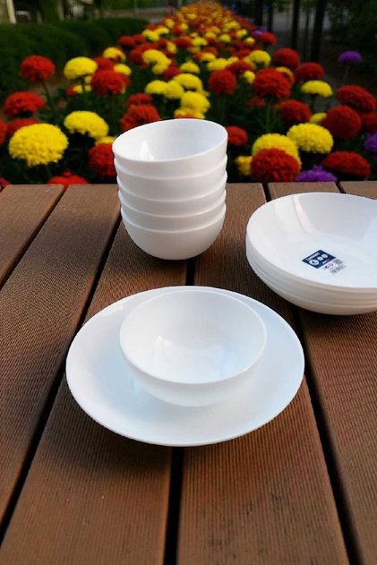 Diwali Beyaz 12 Parça 6 Kişilik Yemek Takımı 20cm - 12cm