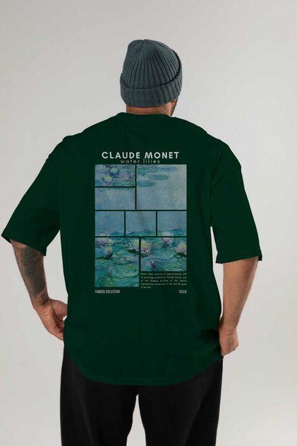 Klode Mone Baka Štampano Zelena Oversize kroj T-shirt Muškarci Žene okrugla kragna Pamuk majica