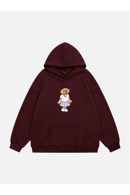 Women's Pretty Teddy Printed Hooded Fleece Oversize Sweatshirt