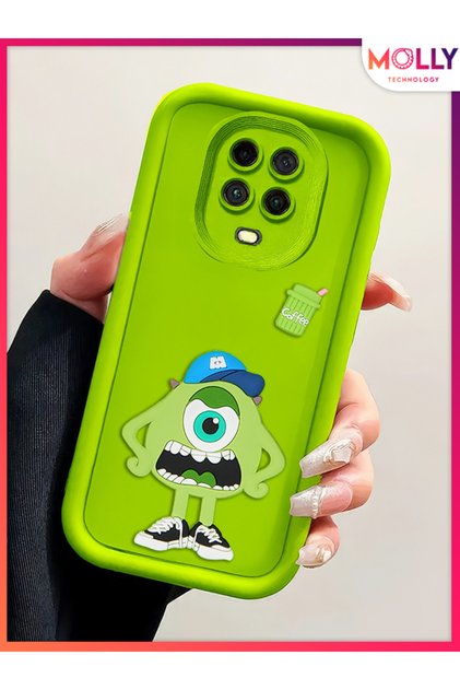 Cute Monster Mike Silicone Case for Xiaomi Redmi Note 9 Pro with Green Edges Thick 3D Embossed