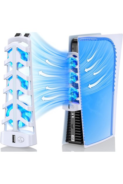 white Cooling Fan for PS5 Games Console Digital/Disc Edition Quiet Cooler Fans with USB Port for P.