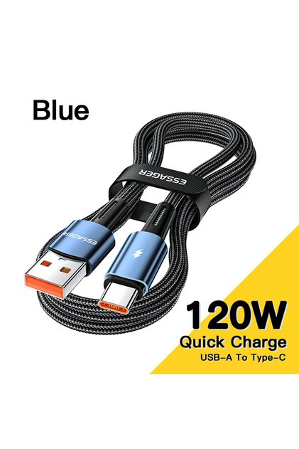1m Blue Cable 120W Super Fast Charge Type-C 67W Cable Quick Charge USB Cable 6A For