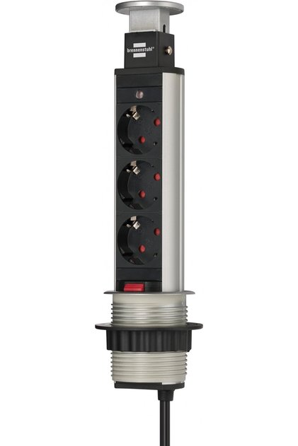 Prelungitor incorporabil 3 prize, retractabil pentru blat de bucatarie sau birou,