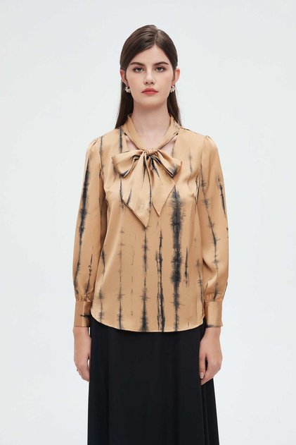 Long-Sleeve Women's Blouse with Bow Tie Neckline