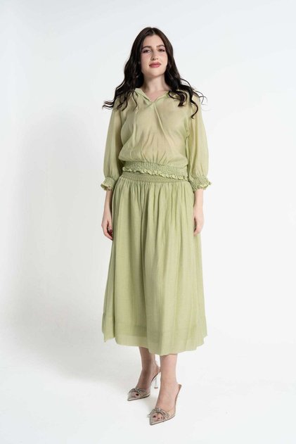 Women's Ruffled 3/4 Sleeve Chiffon Blouse