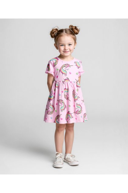 All Over Unicorn Printed Dress - Pink