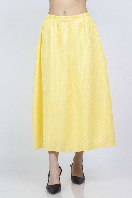 Embroidered Wide Flared Midi Skirt