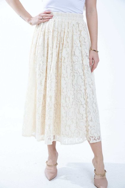 Women's Midi Flared Skirt with Lace Details