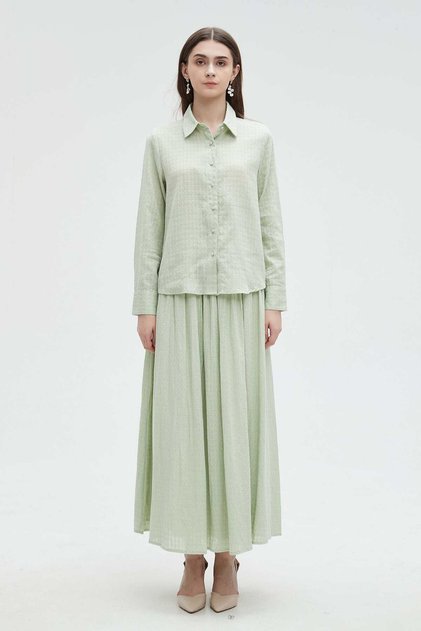 Women's Solid Blouse with Buttons and Long Sleeves