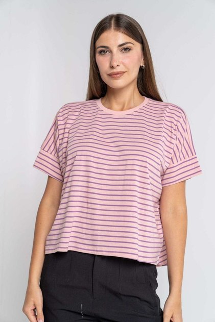 Plus Size Striped Short Sleeve Blouse