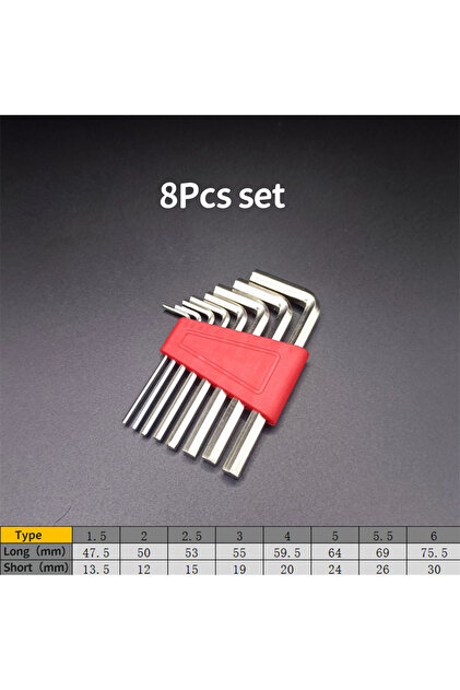 Silver 8Pcs Allen Wrench Tools Metric Wrench Inch Wrench L Wrench Allen Key Short Arm Wrench Tool Ea