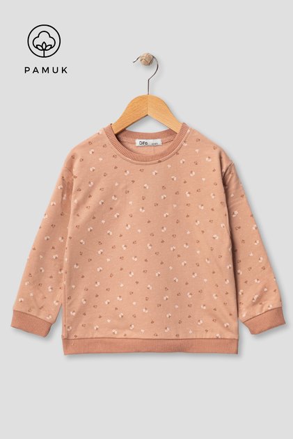 Girl's Crispy Floral Patterned Seasonal Oversize Top Sweatshirt