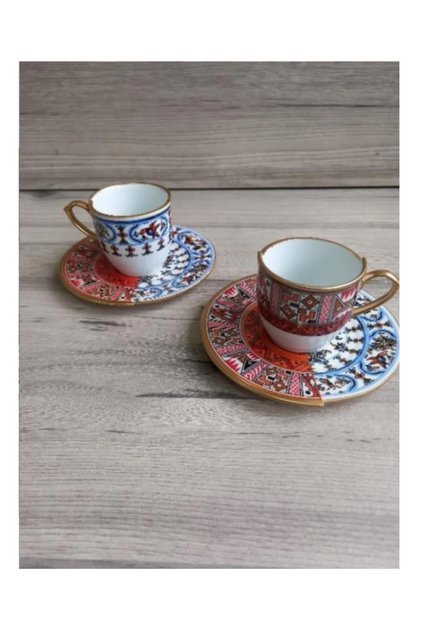 Handmade 4 Piece Porcelain Turkish Coffee Cup Set for 2 People Nora Series