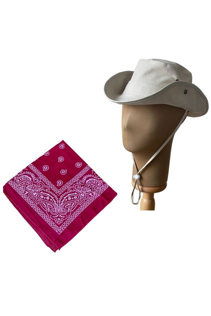 Summer Foldable Safari Fedora Cowboy Hat with Cotton Bandana Combination