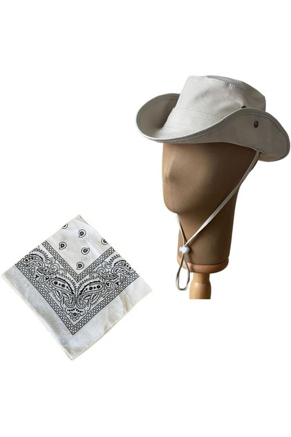 Summer Foldable Safari Fedora Cowboy Hat with Cotton Bandana Combination