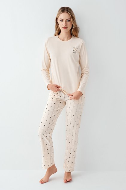 Kadın Kışlık Regular Fit Krem Pijama Takımı AR3434-S-V1