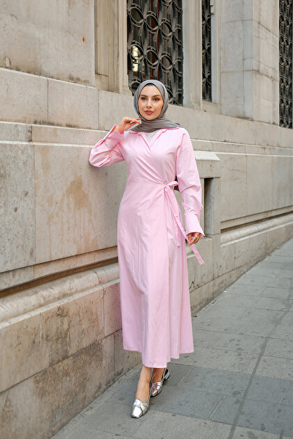 LOCCO Kadın Poplin Yan Bağlamalı Elbise Pembe - Fiyatı, Yorumları
