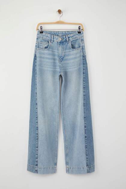 Special Collection Blue High Waist Color Block Wide Leg Jeans TWOAW26JE00099