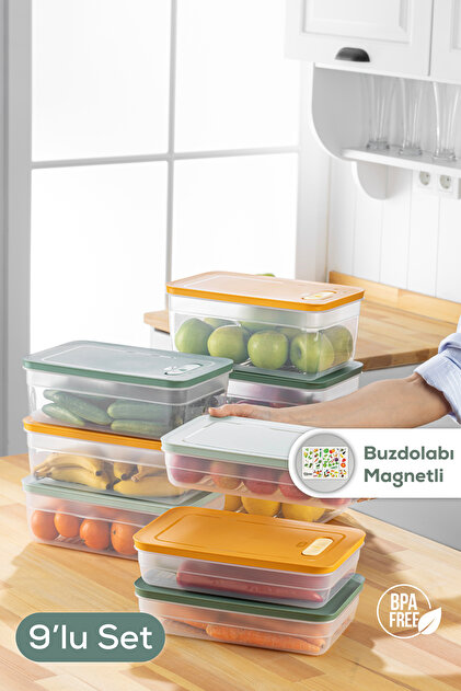 Vienev 9'lu Ayarlı Sebze Ve Meyve Saklama Kabı Seti Renkli 3x(2,5