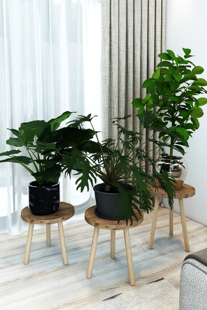 花台　自然木　約75cm✕約35cm✕約11cm HESA Saksılık Çiçeklik 3lü Atlantik Çam desenli ahşap ayaklı